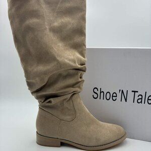 Shoe’N Tale Knee High Boots Khaki Suede Side Zipper Women’s Size 7